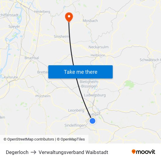 Degerloch to Verwaltungsverband Waibstadt map