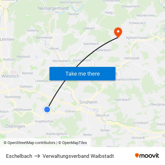 Eschelbach to Verwaltungsverband Waibstadt map