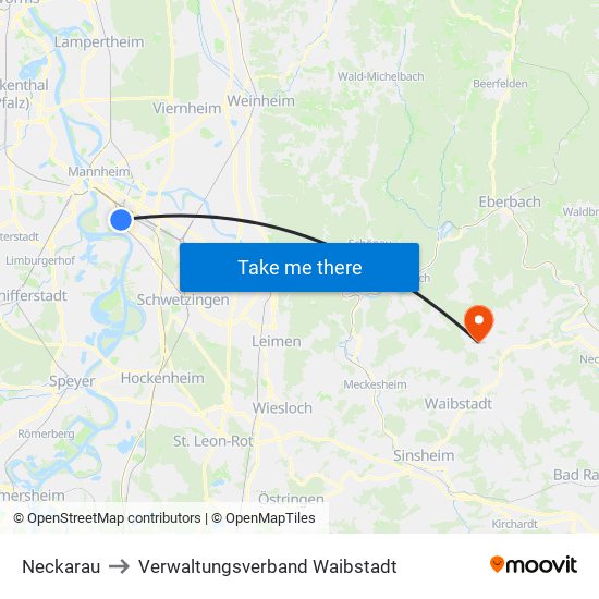 Neckarau to Verwaltungsverband Waibstadt map