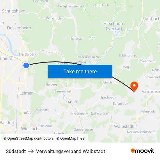 Südstadt to Verwaltungsverband Waibstadt map
