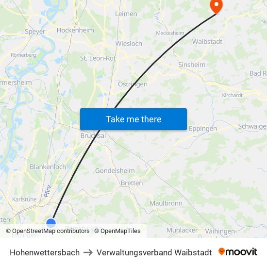 Hohenwettersbach to Verwaltungsverband Waibstadt map