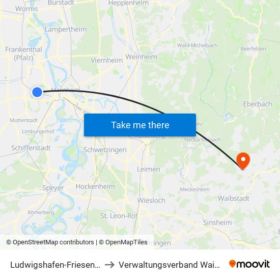 Ludwigshafen-Friesenheim to Verwaltungsverband Waibstadt map