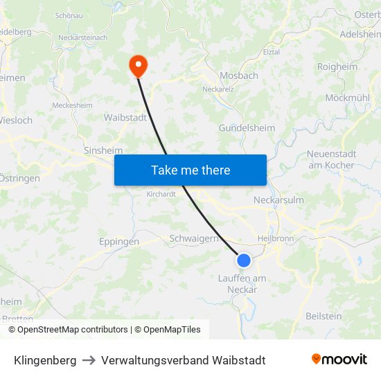 Klingenberg to Verwaltungsverband Waibstadt map
