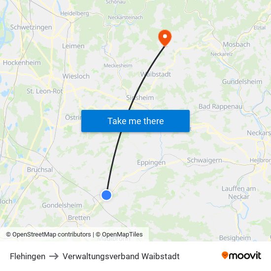 Flehingen to Verwaltungsverband Waibstadt map