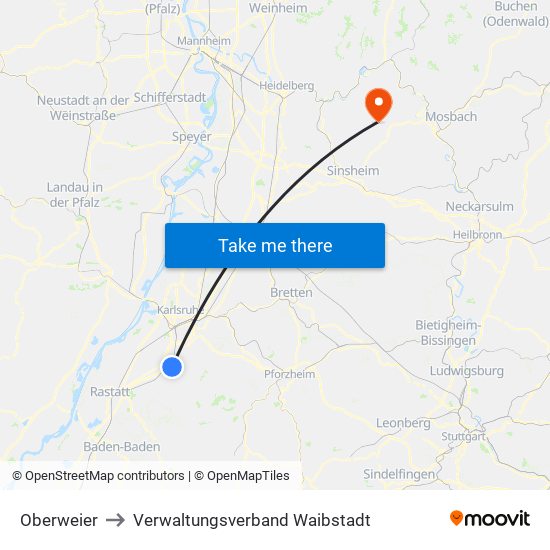 Oberweier to Verwaltungsverband Waibstadt map