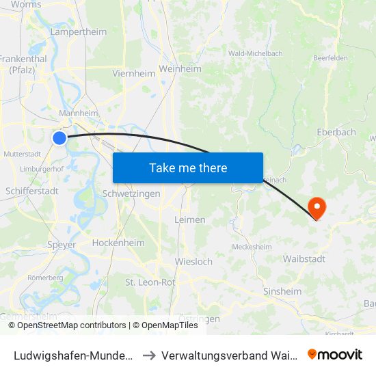 Ludwigshafen-Mundenheim to Verwaltungsverband Waibstadt map