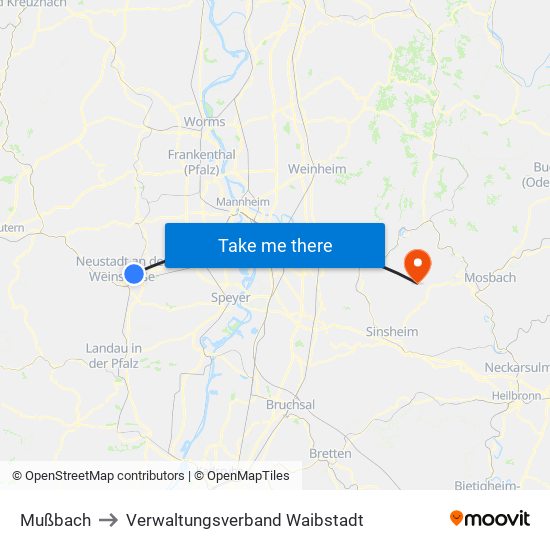 Mußbach to Verwaltungsverband Waibstadt map