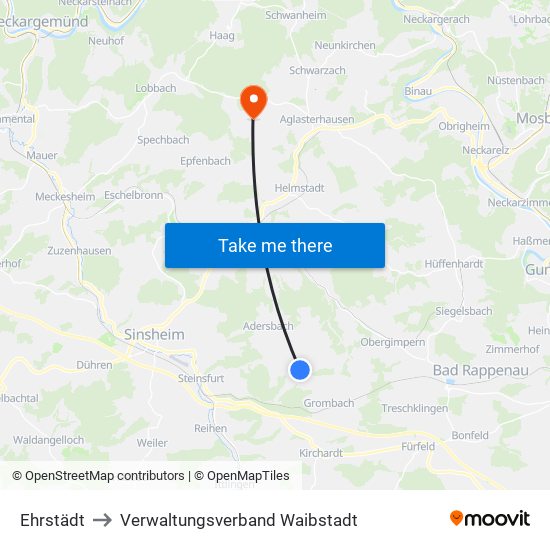 Ehrstädt to Verwaltungsverband Waibstadt map