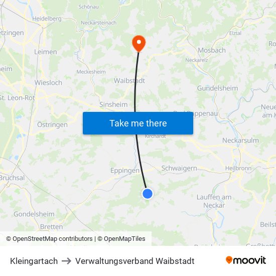 Kleingartach to Verwaltungsverband Waibstadt map