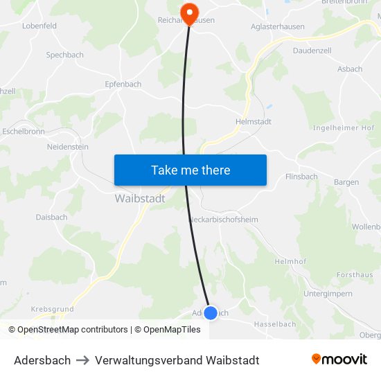 Adersbach to Verwaltungsverband Waibstadt map