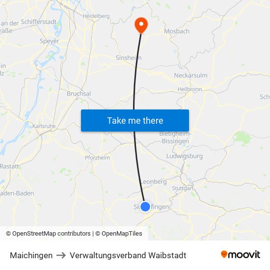 Maichingen to Verwaltungsverband Waibstadt map
