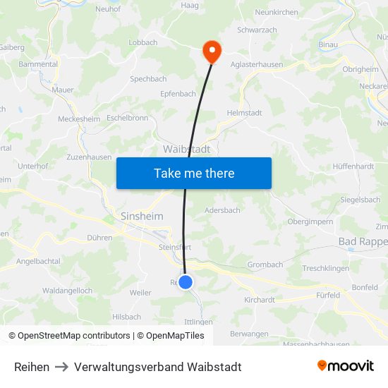 Reihen to Verwaltungsverband Waibstadt map