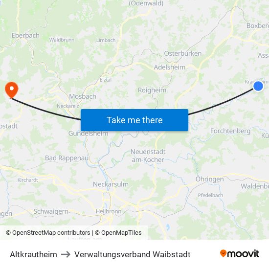 Altkrautheim to Verwaltungsverband Waibstadt map