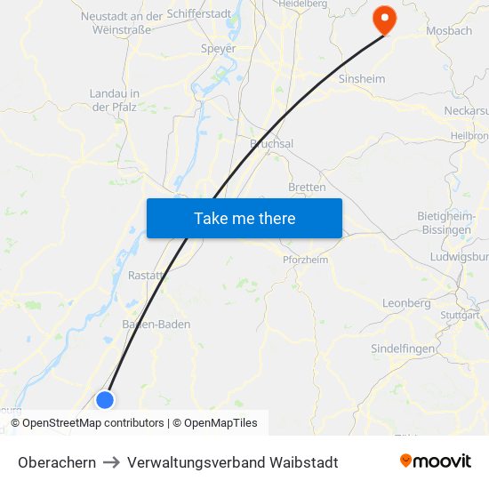 Oberachern to Verwaltungsverband Waibstadt map