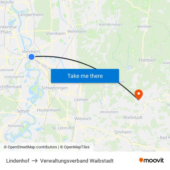 Lindenhof to Verwaltungsverband Waibstadt map
