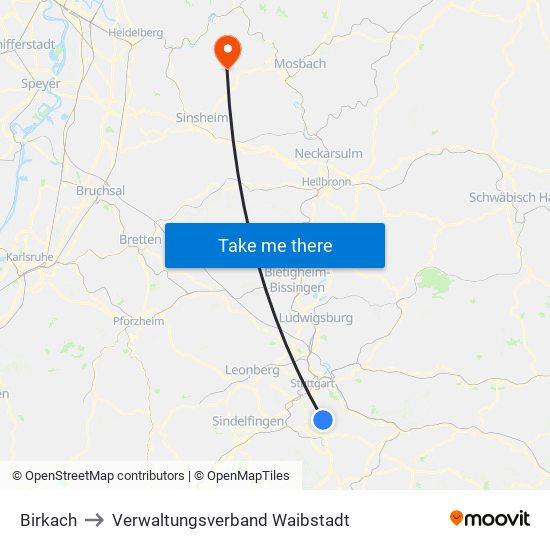 Birkach to Verwaltungsverband Waibstadt map