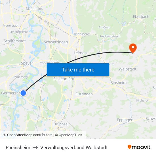 Rheinsheim to Verwaltungsverband Waibstadt map