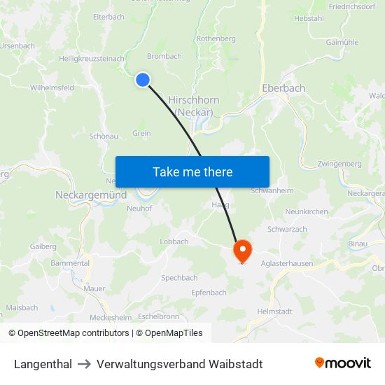 Langenthal to Verwaltungsverband Waibstadt map