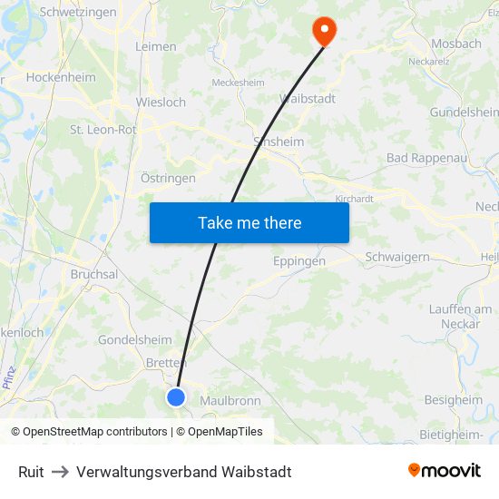 Ruit to Verwaltungsverband Waibstadt map