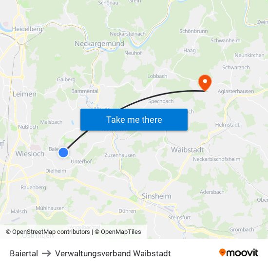 Baiertal to Verwaltungsverband Waibstadt map