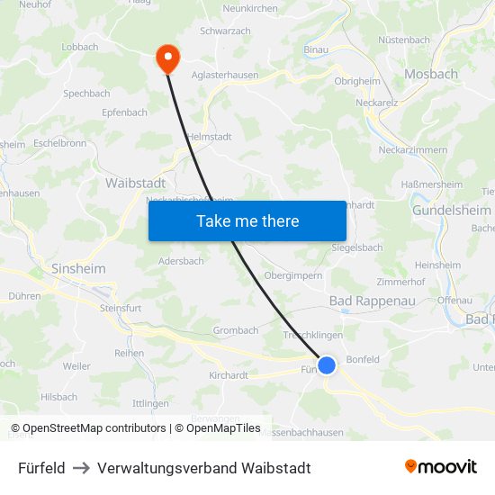 Fürfeld to Verwaltungsverband Waibstadt map