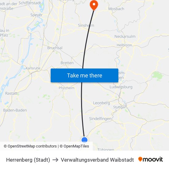 Herrenberg (Stadt) to Verwaltungsverband Waibstadt map