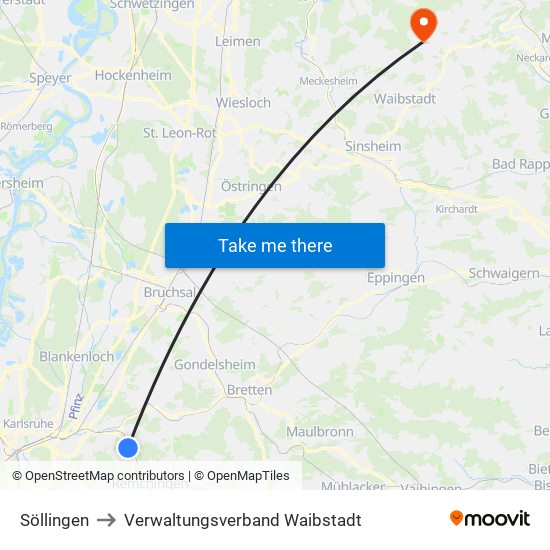 Söllingen to Verwaltungsverband Waibstadt map