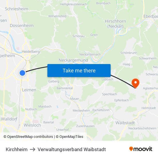 Kirchheim to Verwaltungsverband Waibstadt map