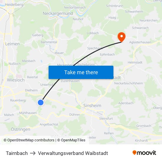 Tairnbach to Verwaltungsverband Waibstadt map
