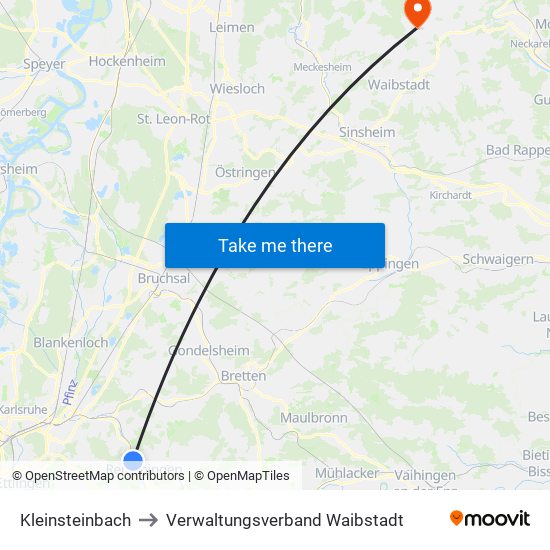 Kleinsteinbach to Verwaltungsverband Waibstadt map