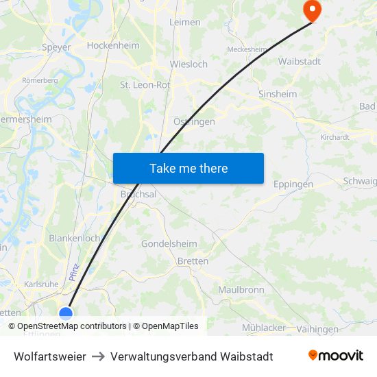 Wolfartsweier to Verwaltungsverband Waibstadt map