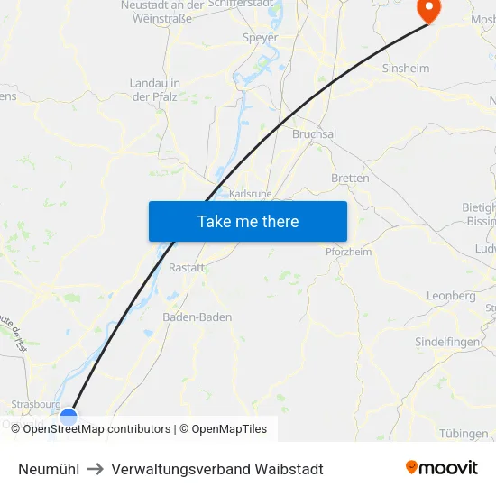 Neumühl to Verwaltungsverband Waibstadt map