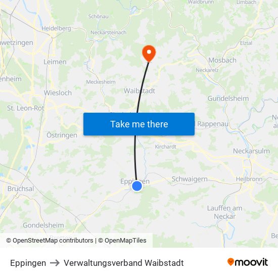 Eppingen to Verwaltungsverband Waibstadt map