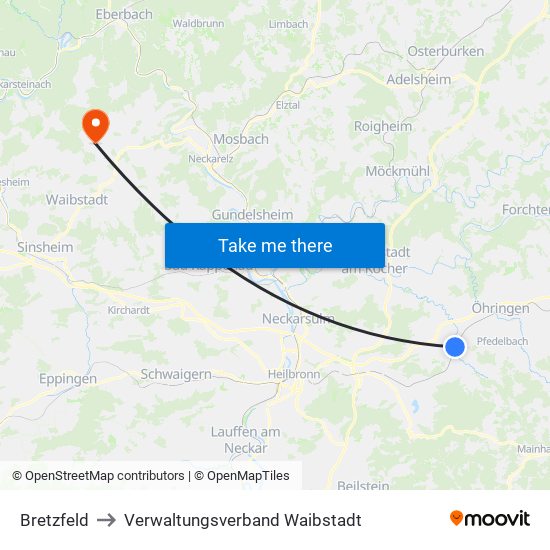 Bretzfeld to Verwaltungsverband Waibstadt map