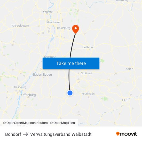 Bondorf to Verwaltungsverband Waibstadt map