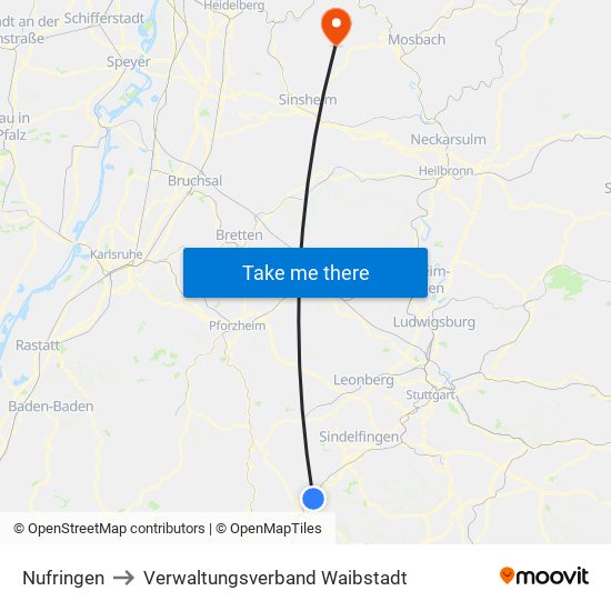 Nufringen to Verwaltungsverband Waibstadt map