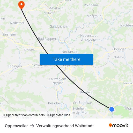 Oppenweiler to Verwaltungsverband Waibstadt map