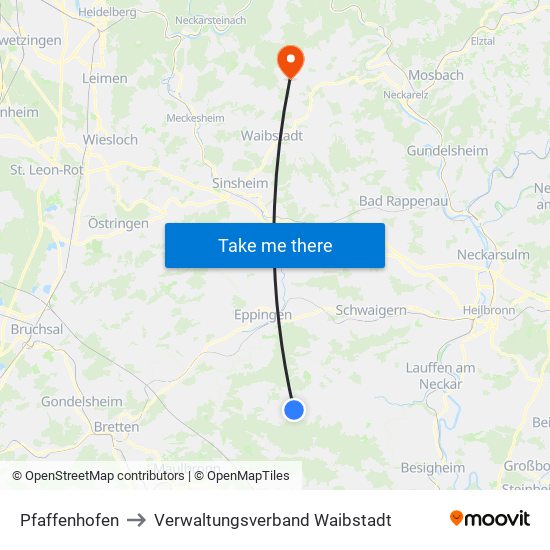 Pfaffenhofen to Verwaltungsverband Waibstadt map
