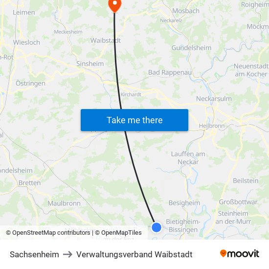 Sachsenheim to Verwaltungsverband Waibstadt map