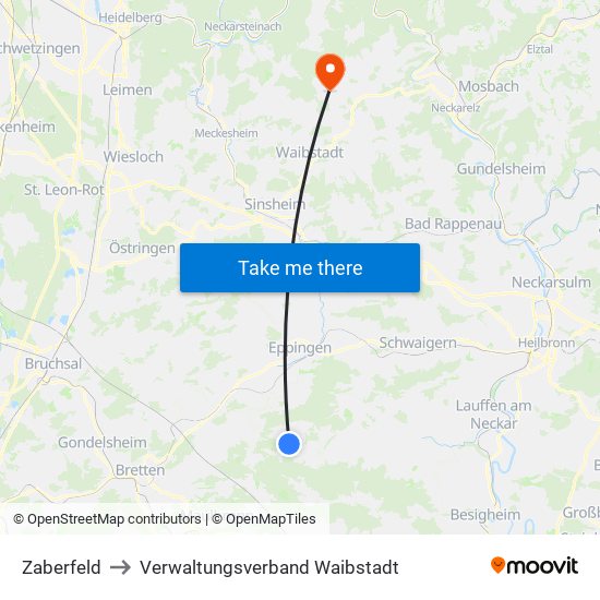 Zaberfeld to Verwaltungsverband Waibstadt map