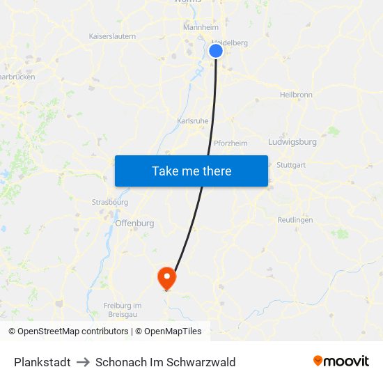 Plankstadt to Schonach Im Schwarzwald map