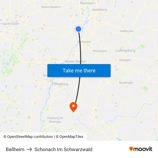 Bellheim to Schonach Im Schwarzwald map