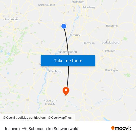 Insheim to Schonach Im Schwarzwald map