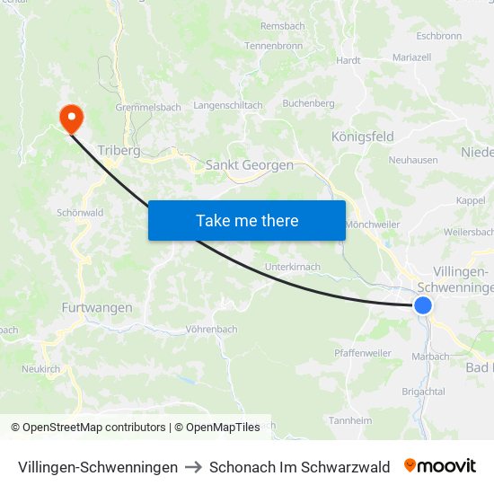 Villingen-Schwenningen to Schonach Im Schwarzwald map