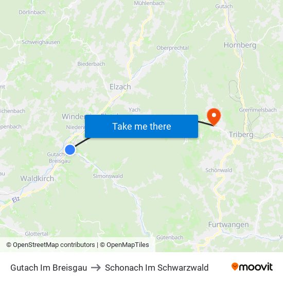 Gutach Im Breisgau to Schonach Im Schwarzwald map