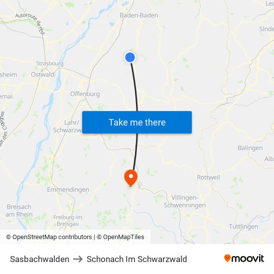 Sasbachwalden to Schonach Im Schwarzwald map