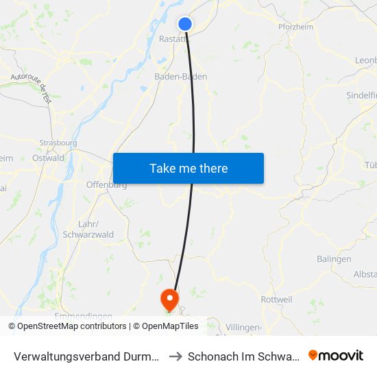 Verwaltungsverband Durmersheim to Schonach Im Schwarzwald map