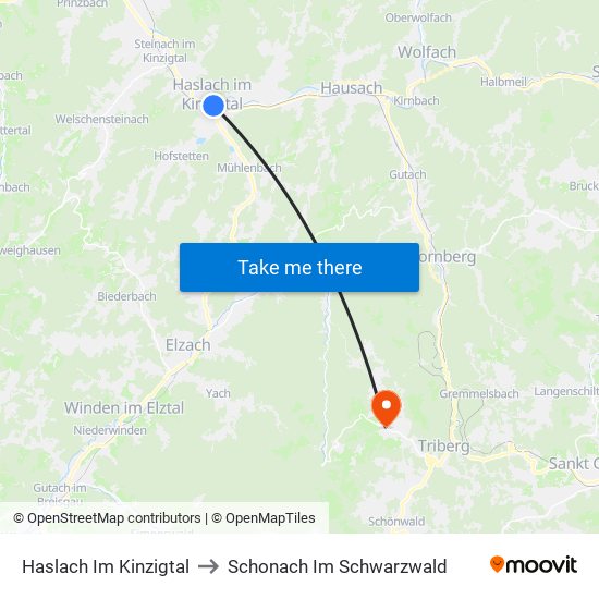 Haslach Im Kinzigtal to Schonach Im Schwarzwald map