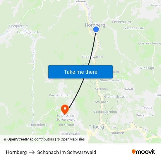 Hornberg to Schonach Im Schwarzwald map