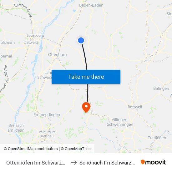 Ottenhöfen Im Schwarzwald to Schonach Im Schwarzwald map